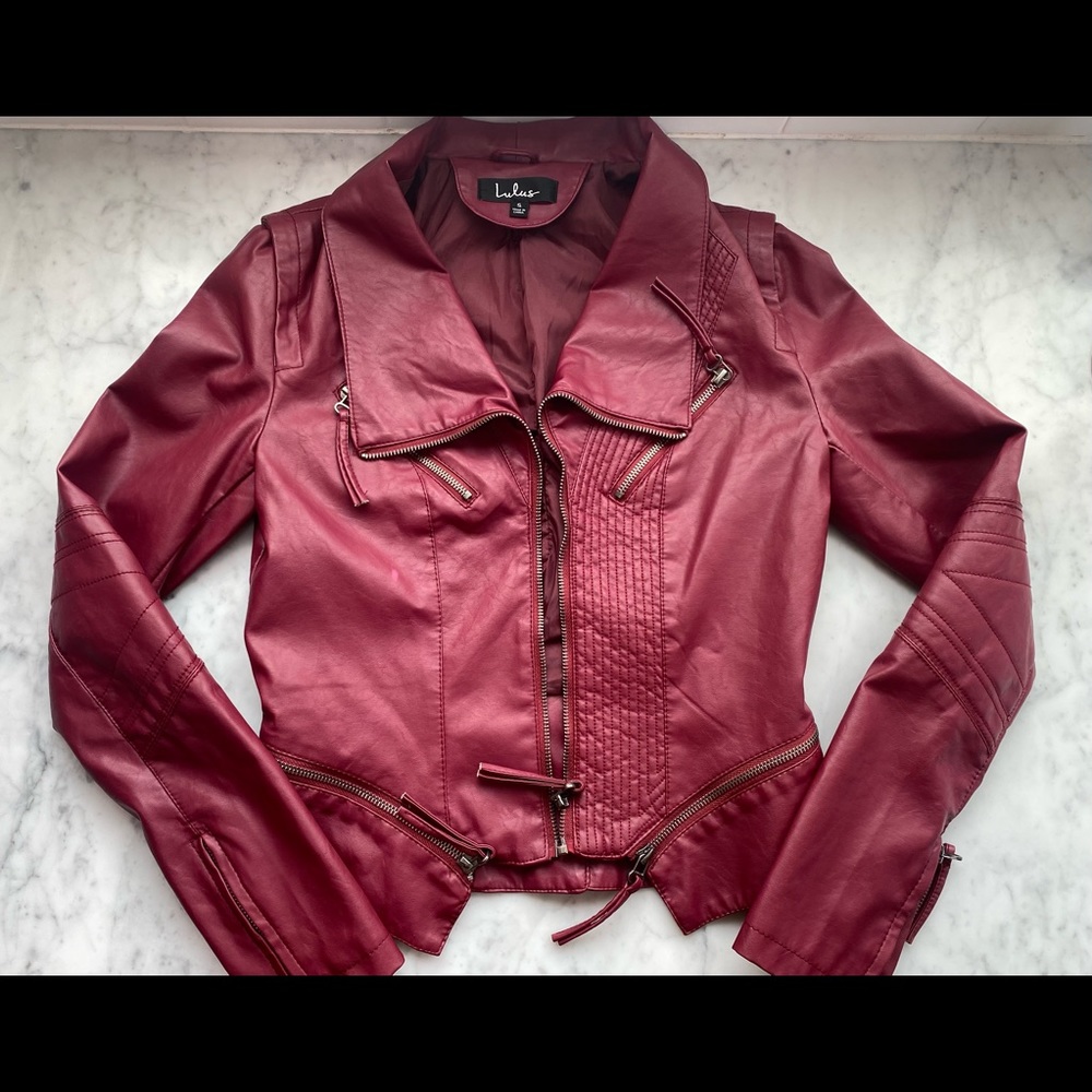 Lulus Vegan Leather Maroon Moto Jacket